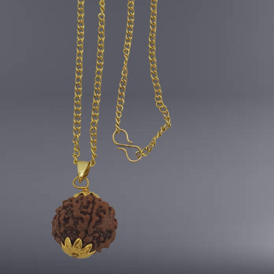 Khushal ENTERPRISE 6 Mukhi Rudraksha Original six Face Rudraksha Metal Capped Gold-plated Beads Brass, Wood Pendant
