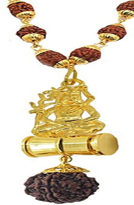 divinesouviners Om Trishul Shiv Damru Pendant with Rudraksha Steel