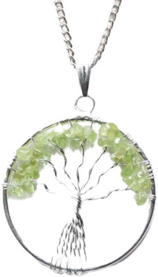 Maitri Export Natural Crystal Stone Prehnite Chips Tree Of Life Pendant with Metal Chain Silver Agate Copper Pendant Set