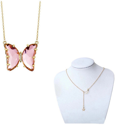house of common Combo of 2 star Moon Necklace and Crystal Necklace Pendent Gold-plated Alloy Pendant Set