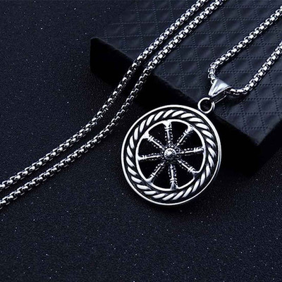 M Men Style Wheel of Life Samsara Buddhist Amulet Pendant Talisman With Box Chain Titanium Stainless Steel Pendant