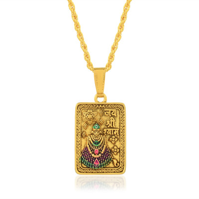 Morvi Antique Gold Jai shree Shyam, Shyam Baba Chain Locket Pendant Necklace Gold-plated Cubic Zirconia Brass Pendant