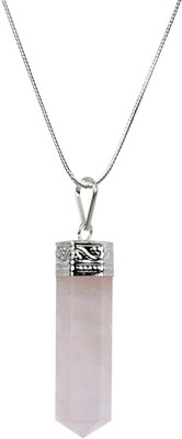 CRYSTU Natural Rose Quartz Pencil Shape Pendant Locket with Metal Chain for Unisex Quartz, Agate Crystal Pendant