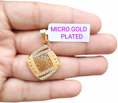 SAPNAPALACE ELEGANT SQAURE DESIGNER DIMONDS GOLD PLATED LOCKET Gold-plated Cubic Zirconia Brass Pendant