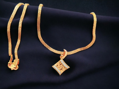 DIVS FASHION TRENDY SQAURE DESIGN PENDANT WITH CHAIN Gold-plated Diamond Brass Pendant Set