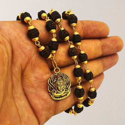 memstomuch Most Demanded Shiv Trishul OM Dotted Locket Pendant With Mala For Unisex Gold-plated Beads Brass, Wood Locket Set