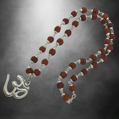 Fine Creation Most Beautiful Bhagwan Shiv 5 Mukhi Rudraksha 5 Mukhi Rudraksha Mala Silver Beads Brass, Wood Locket