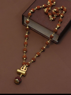 psight Shiv Trshul damru Gold-Plated Lord Shiva Locket Wood Pendant rudraksha moti mala Gold-plated Wood Pendant Set