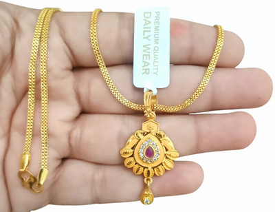 SAPNAPALACE Gold filligre dimonds gold ruby stud pendant with chain Gold-plated Brass Pendant