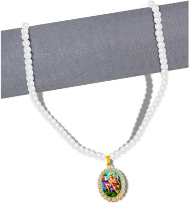 house of common Shri Bajrangbali Sankat Mochan Hanuman Oval Locket Pendant Beads Mala Necklace Gold-plated Stainless Steel Pendant Set