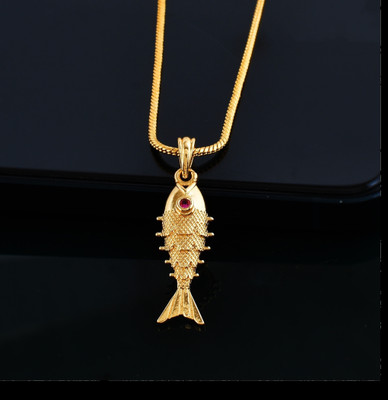 PYR JEWELS fish locket::fish locket chain::fish locket for men ::god locket Gold-plated Brass Pendant Set