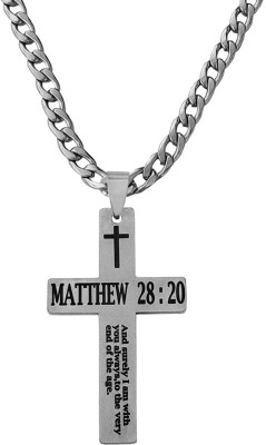 M Men Style Chrismax Gift Jesus Cross Christian Bible Verse Matthew 28:20 Pendant Necklace Sterling Silver Stainless Steel Pendant