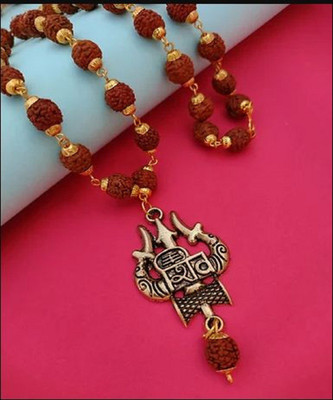 divinesouviners Shiva Mahadev Om Trishul Kavach Locket With Rudraksha Mala Wood
