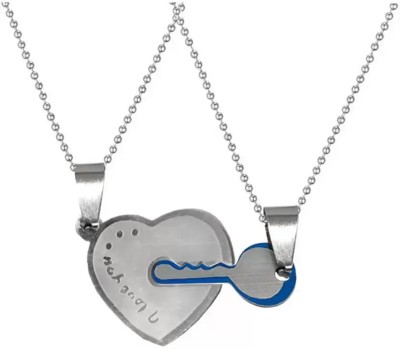 M Men Style Valentine Gift Heart And Key Love Couple Locket For Couple Zinc, Metal Pendant Set