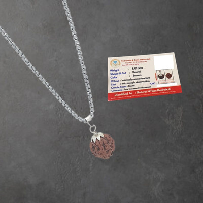 kripaurban Original 4 Mukhi Nepali Rudraksha Four Face Rudraksh Silver Beads Brass, Wood Pendant Set