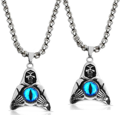 TODANI JEMS Pack Of 2 Evil Eye Grim Reaper Gothic Satan Sheep Skeleton/Skull Pendant Locket Silver Stainless Steel Pendant Set