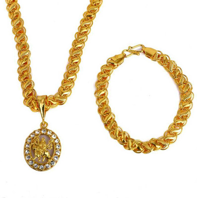 Aviate Alloy Gold Plated Golden chain with Pendant & BRACELET For Men and Boys Gold-plated Diamond Alloy Pendant Set