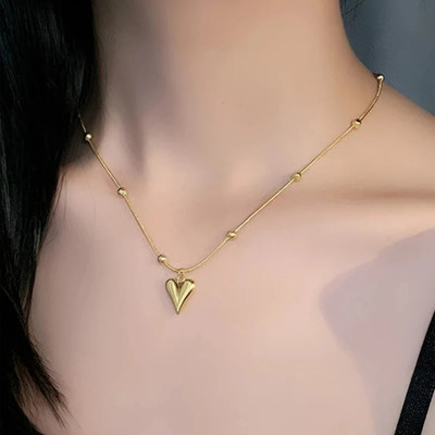GLADTIME Anti Tarnish Love Pendant Necklace Chain For Women Waterproof Gold-plated Stainless Steel Pendant
