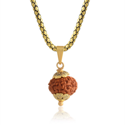 Admier 10 Mukhi Rudraksha Pendant Lab Certified Nepali Rudraksha Pendant Gold-plated Brass Pendant
