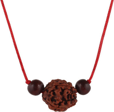 3SIX5 5 Mukhi Rudraksha / Five Face Rudraksha With Red Chandan Beads Wood Pendant