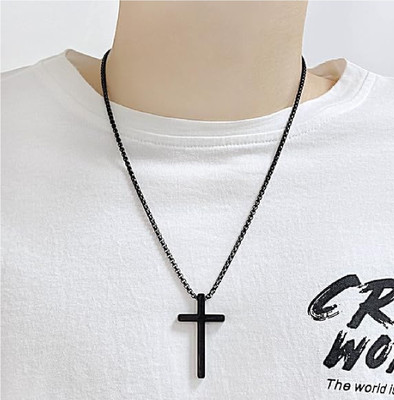 FASHOW Christian Jesus Cross Pendant with Chain for Men/Boy Titanium Stainless Steel Pendant