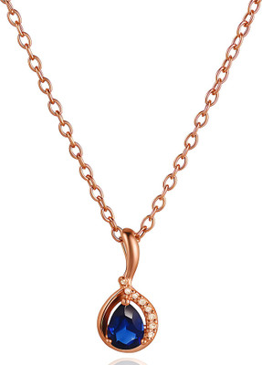 GEMSLAY Blue Teardrop CZ Pendant Necklace with Elegant Gold Drop Setting Rhodium Cubic Zirconia Brass Pendant