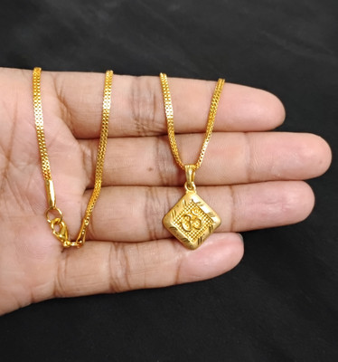 Sonutrade Om locket with box chain 2 line daily wear Gold-plated Brass Pendant Set