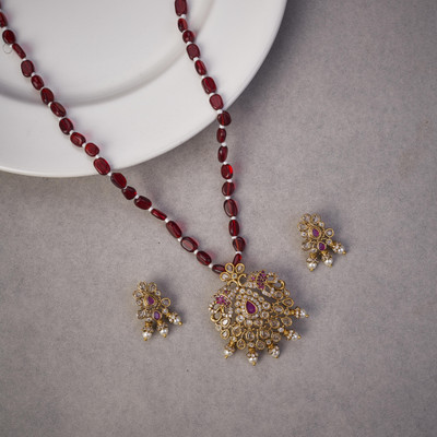 Opal Touch Brass Gold-plated Red, White Jewellery Set(Pack of 2)