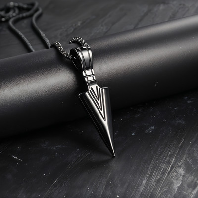RAPPERSSHOP Black Shape Stainless Steel Pendant with Box Chain for Men Rhodium Stainless Steel Pendant Set