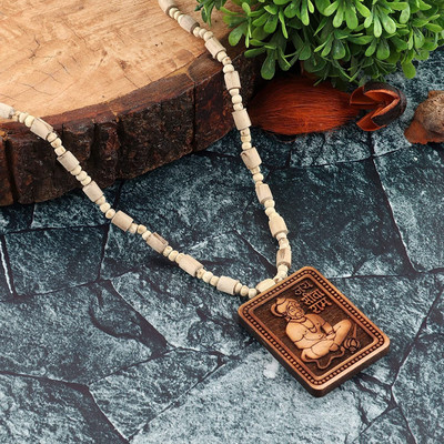 shiv mart Original & Natural Wood Tulsi Kanthi Mala With hanuman Jay sita ram Beads Wood Pendant Set