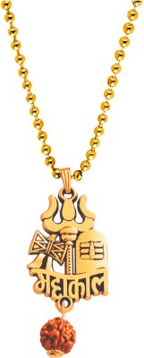 M Men Style Religious Lord Shiv Trishul Damaru Rudraksh Ball Chain Pendant Neckalce Brass Pendant