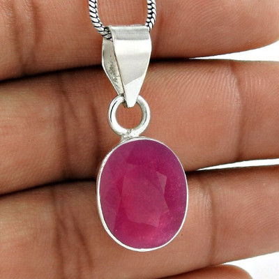 Chopra Gems Certified Natural Ruby Pendant/Locket Pukhraj Stone For Men & Women Silver Ruby Brass