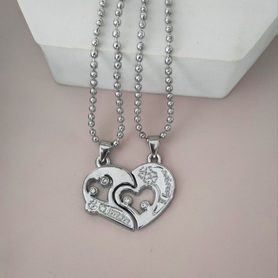 Shiv Jagdamba Valentine Gift Crystals I Love You Engraved Duel Heart Pendant Sterling Silver Zinc, Metal Pendant Set