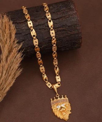 JIYANSHI ENTERPRISE Lion King & Bishcut Dil Chain Gold-plated Diamond Alloy Pendant Set