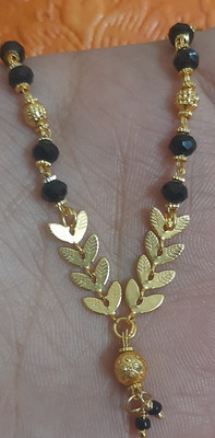 pompeo Designer Heart Leaf Gold-Plated Mangalsutra with Black Beads Metal Pendant