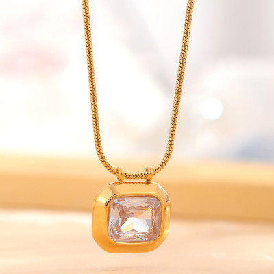 MYKI Elegant Gold-Plated Necklace with Square Crystal Pendant For women & girls Gold-plated Stainless Steel Pendant