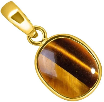 Gemzonite Tiger's Eye Stone Ashtadhatu Pendant Certified Natural for Men and Women Gold-plated Brass