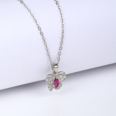 GIVA Silver Pop Pink Studded Butterfly Pendant With Link Chain for Womens Rhodium Zircon Silver Pendant