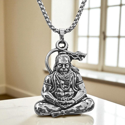 RAPPERSSHOP Lord hanuman Lockets | Lockets For Men Rhodium Stainless Steel Pendant Set