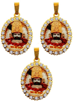 m a enterprises 3 Pc Metal Oval Nug Hindu God Lord Jai Shri Baba Khatu Shyam/Barbarika Ji Locket Gold-plated Metal Locket