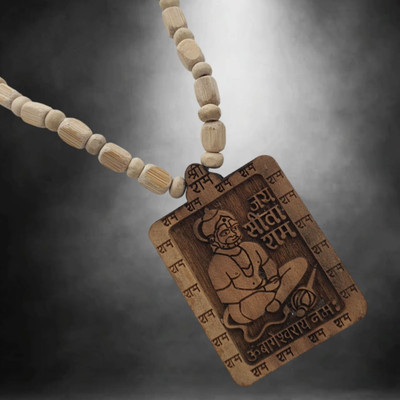 Radhika Collection Hanuman ji Tulsi Mala / Kanthi Mala With Bageshwar Dham Hanuman ji Wood Pendant Set