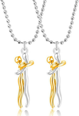 Diivine Hindu Set Of 2 Golden Valentine's Day Love Couple Hug Me Locket Pendant Necklace Chain Stainless Steel