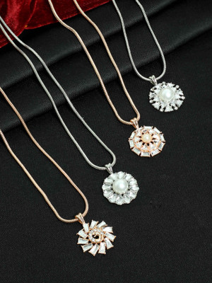 SAIYONI Combo Of 4 Glamourous Orbit Delicated Pendant With Chain Silver Alloy Pendant Set