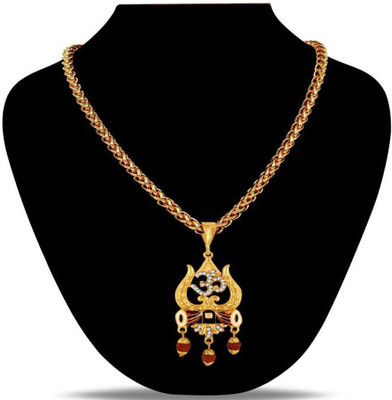 Pihoo Enterprise OM Trishul Damru Shivling rudraksh & JAYPURI chain - 09 Gold-plated Diamond Alloy Pendant Set