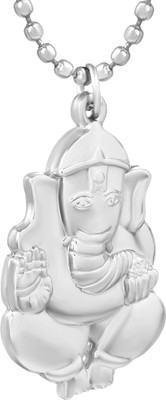 Dzinetrendz Brass Silverplated Reversible Ganpati Ganesh Chain pendant Silver Brass Pendant Set