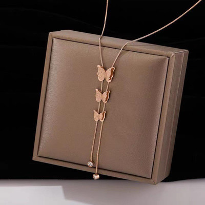 MYKI MYKI long Butterfly Layered Necklace For Women & Girls Copper Cubic Zirconia Stainless Steel Pendant