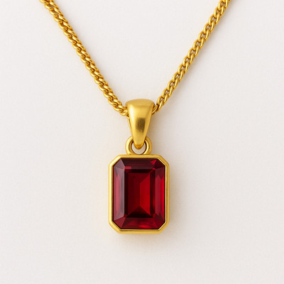Ceylonmine01 Natural Ruby (Manik) Pendant with Chain Gold Plated Red for Men & Women Gold-plated Ruby Stone Pendant