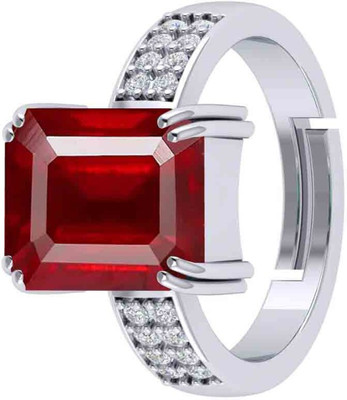 APSLOOSE 9.25 Ratti Natural Ruby Stone Manik Ring Adjustable Panchdhatu Ring Brass Ruby Silver Plated Ring
