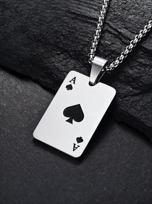 RAPPERSSHOP Ace of Spades Playing Card Pendant Necklace for Men & Women Sterling Silver, Black Silver Stainless Steel Pendant Set