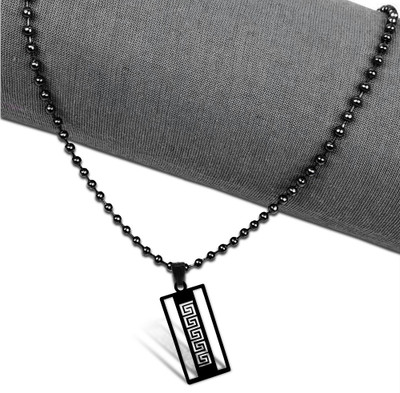 De-Ultimate JAR0432-01 Black Geometric Rectangle Unique Design Pendant Locket Necklace Chain Stainless Steel Pendant Set